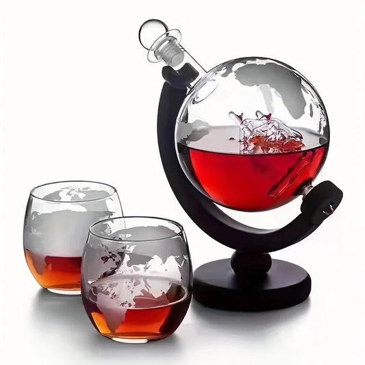 Globe Design Whiskey Decanter and 2PCS Glass Set - Handy House